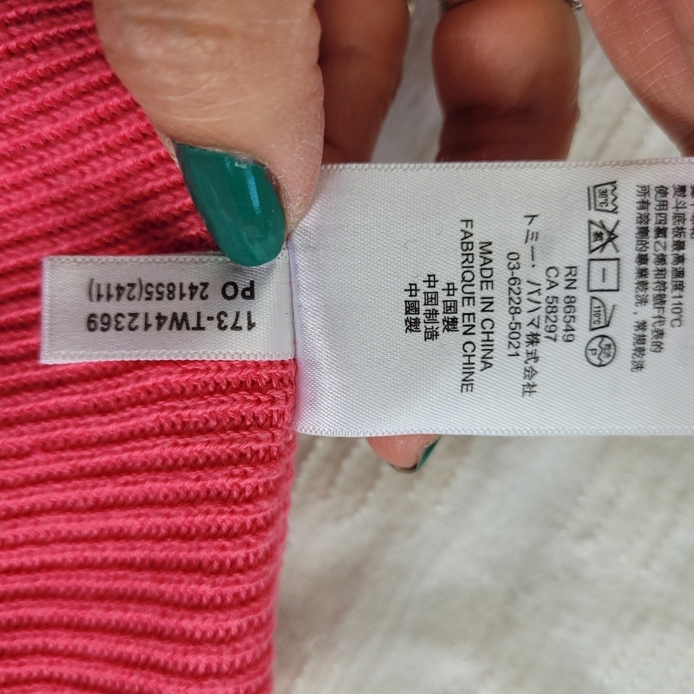 Tommy Bahama boatneck long sleeve ribbed cotton blend hot pink sweater beach PS - Picture 10 of 10